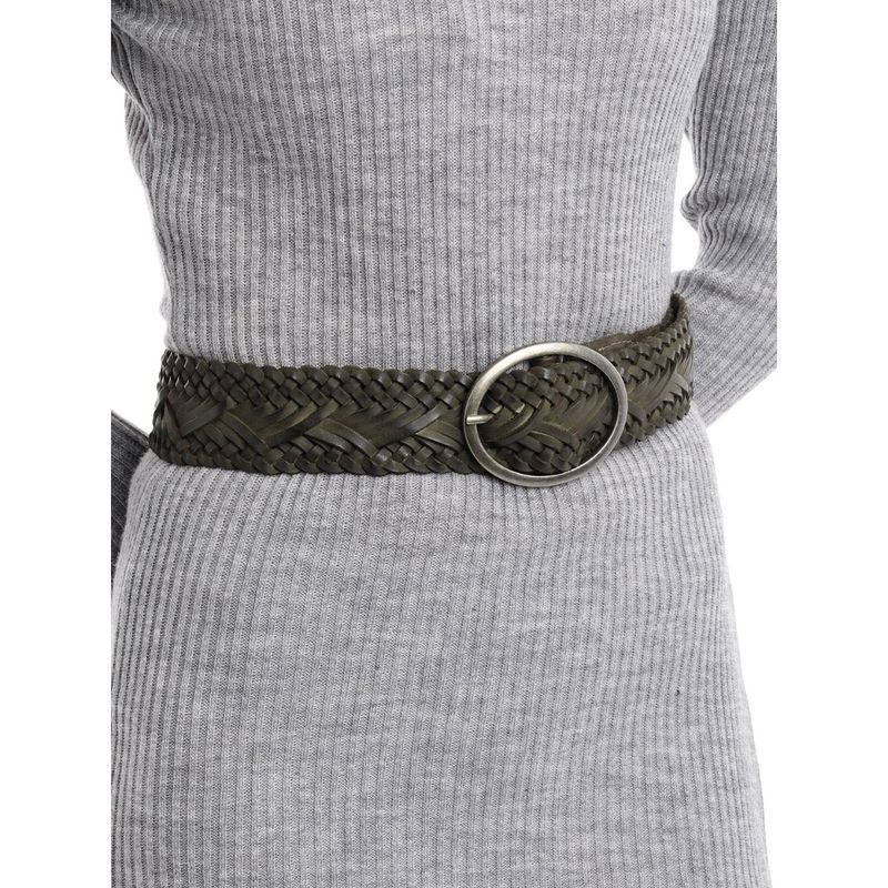 ART N VINTAGE Women Semi Formal Leather Textured Olive Belt (46)