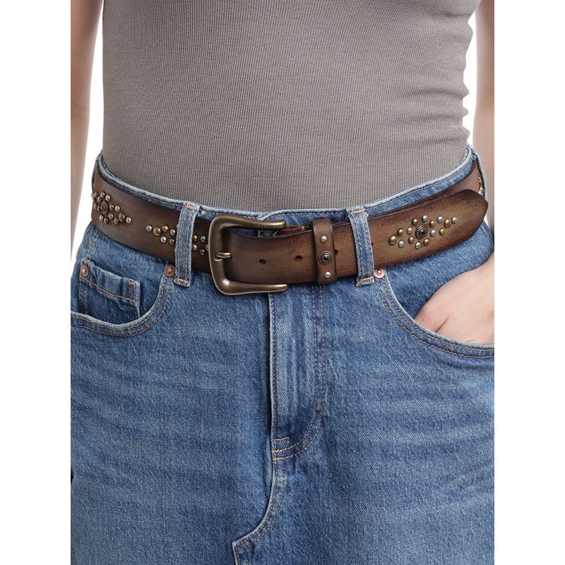 ART N VINTAGE Women Semi Formal Leather Embellished Sequined Brown Belt (34)