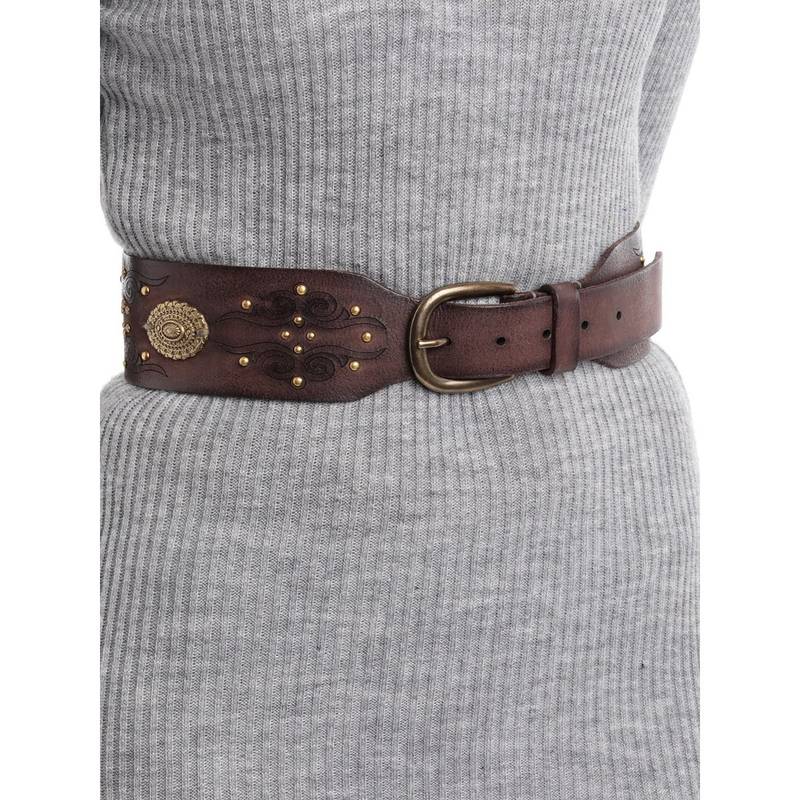 ART N VINTAGE Women Semi Formal Leather Embellished Sequined Brown Belt (34)