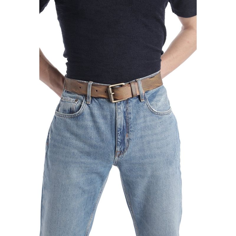 ART N VINTAGE Men Semi Formal Leather Textured Tan Belt (28)