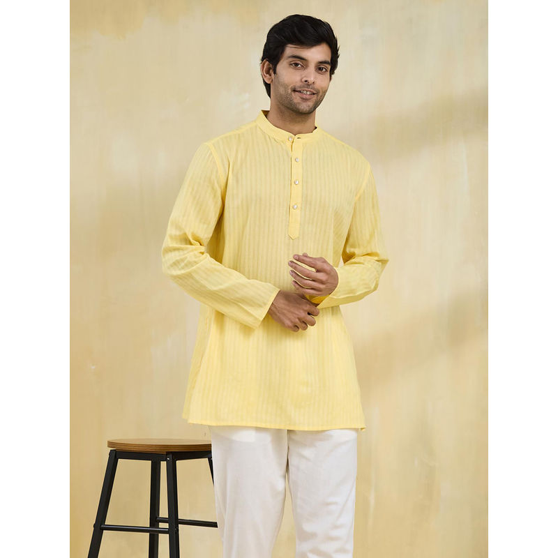 Fabindia Yellow Cotton Striped Short Kurta (L)