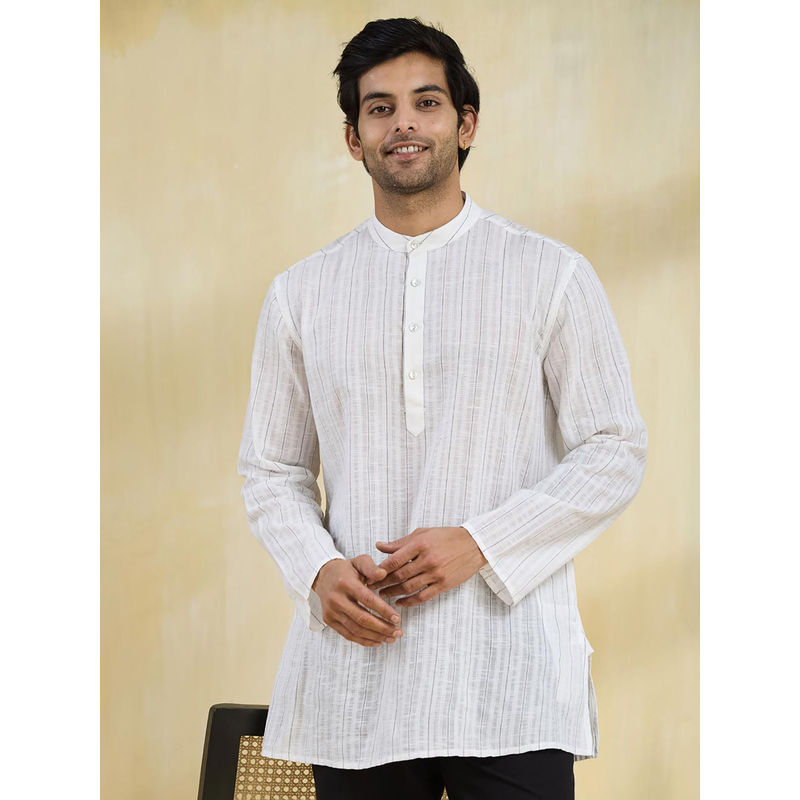 Fabindia White Cotton Striped Short Kurta (S)