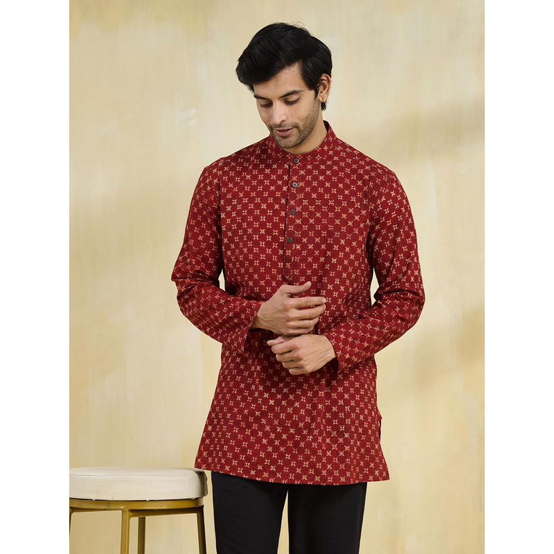 Fabindia Maroon Cotton Dabu Printed Short Kurta (XS)