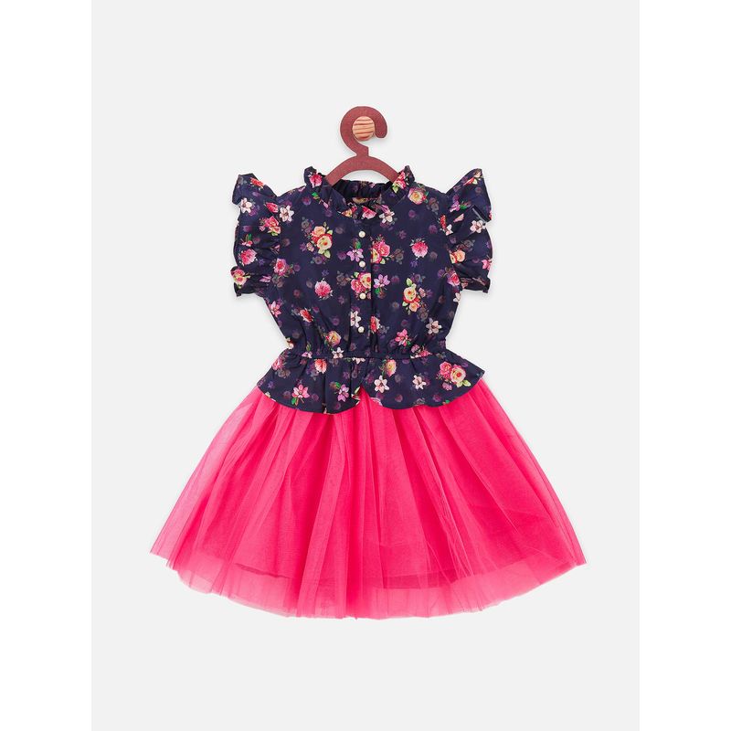 Lilpicks Floral Tulle Dress - Navy Blue (2-3 Years)
