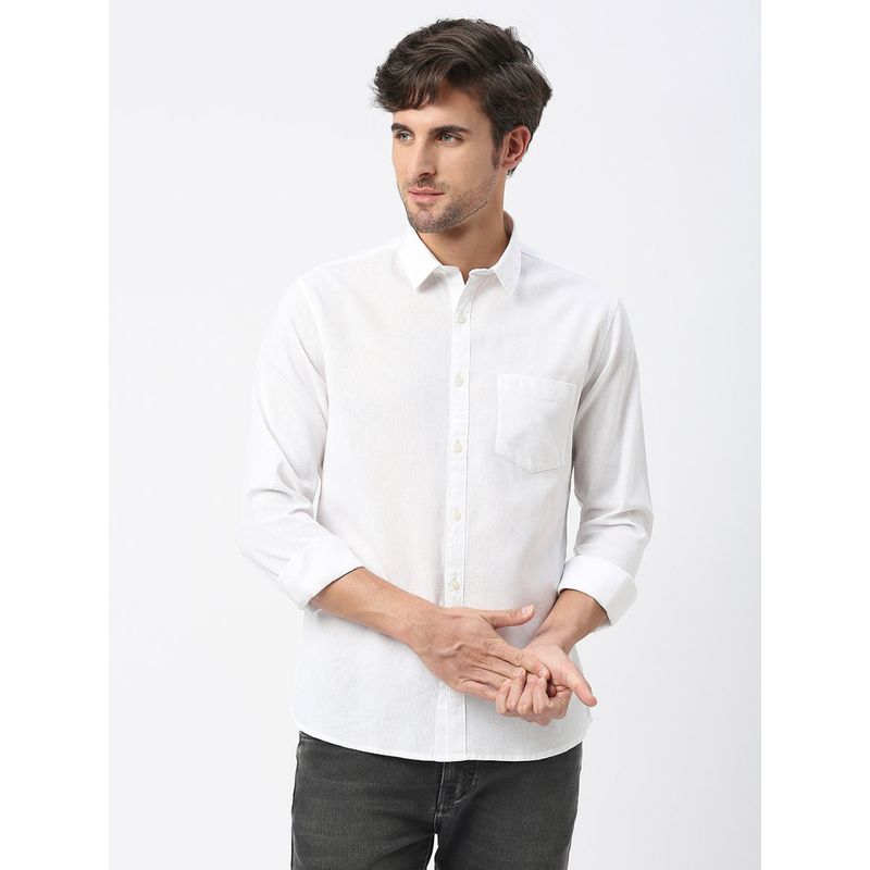 Dragon Hill Full Sleeves White Linen Shirt With Pocket (S)