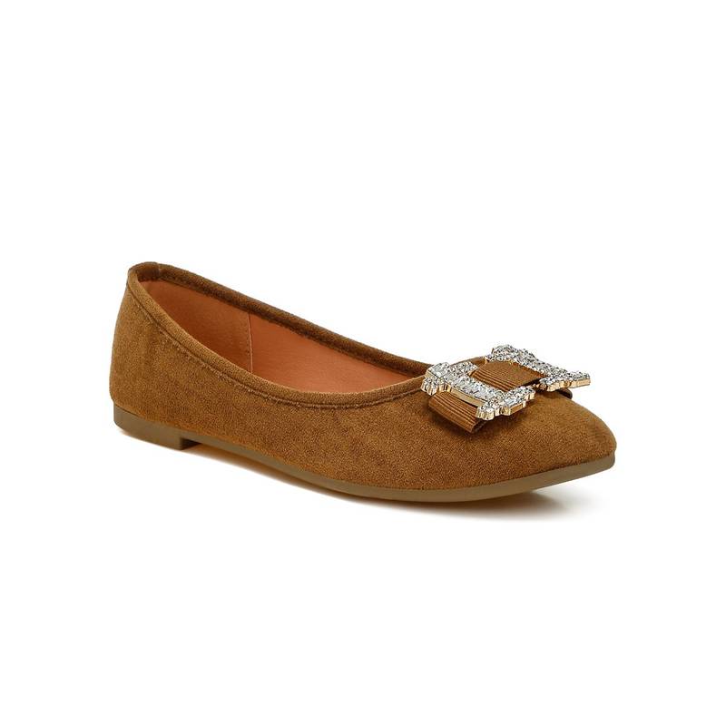 London Rag Tan Rhinestone Buckle Detail Ballerinas (UK 3)