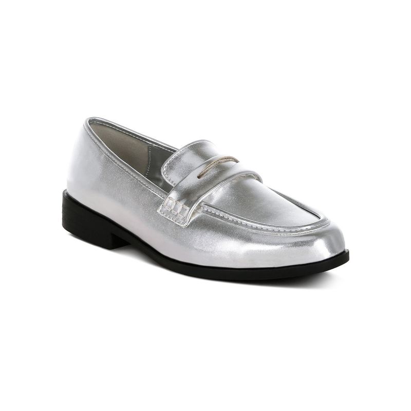 London Rag Silver Penny Strap Detail Loafers (UK 3)