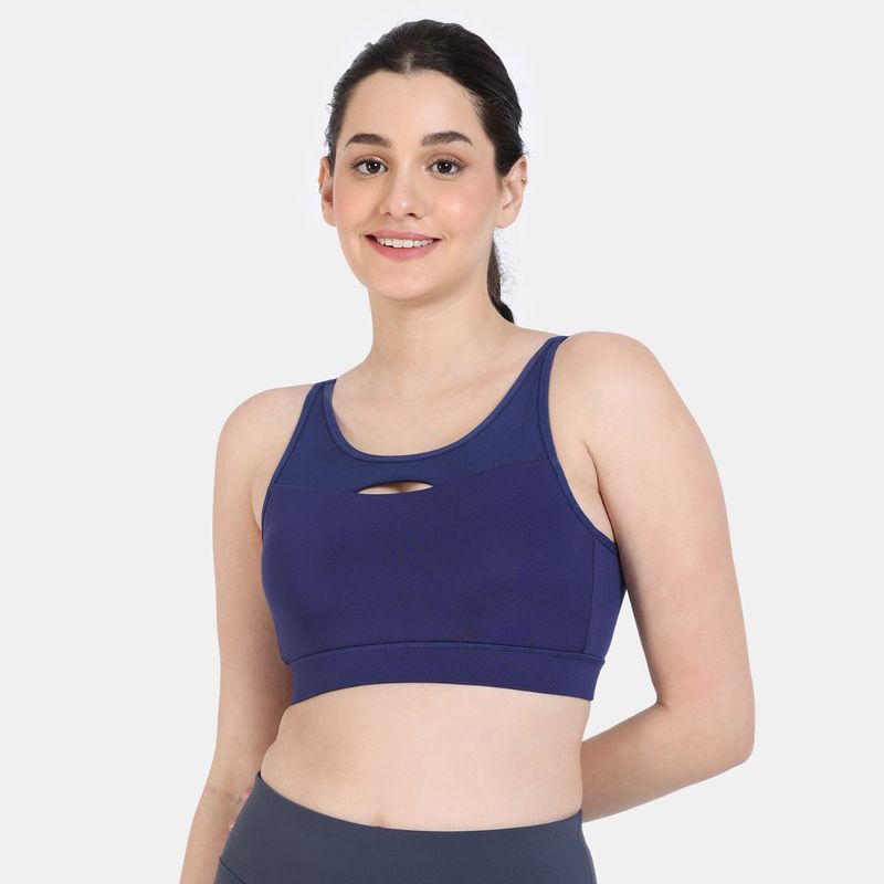 Zivame Zelocity Quick Dry Sports Bra with Removable Padding - Twilight Blue (L)