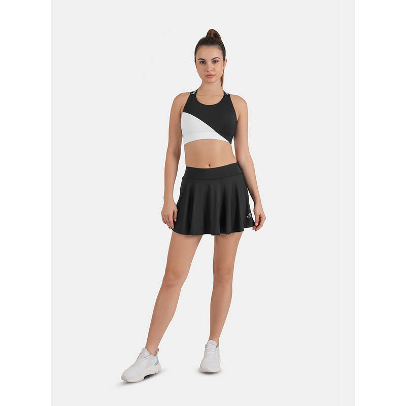 STRCH Flex Black Solid Flare Fit High Rise Tennis Skort (L)