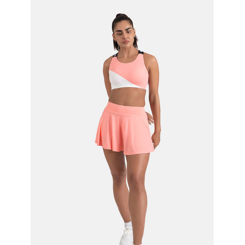 STRCH Flex Peach Solid Flare Fit High Rise Tennis Skort (L)