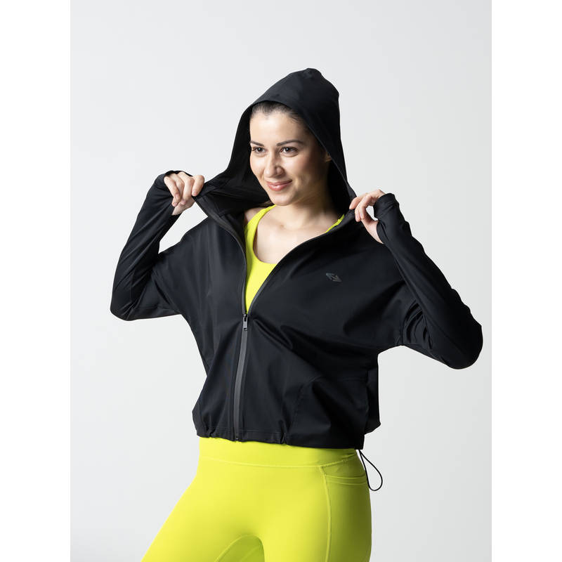 STRCH Black Solid Regular Fit Full Sleeve Workout Jacket (L)