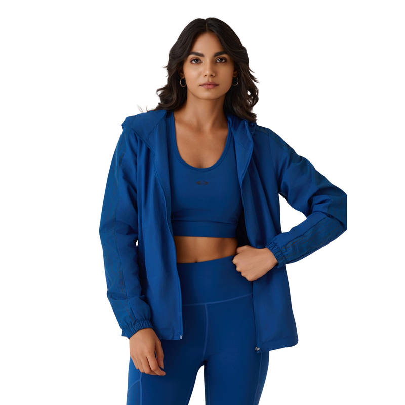 STRCH Dodger Blue Regular Fit Full Sleeve Hooded Athlete Jacket (L)