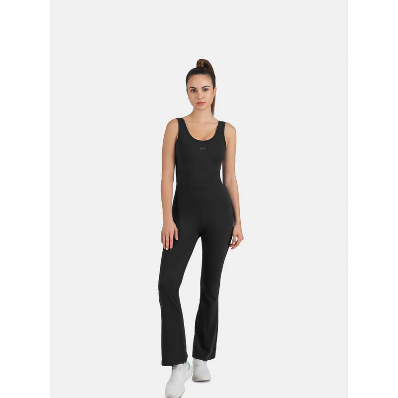 STRCH Black Solid Flare Fit Sleeveless Active Bodysuit (S)