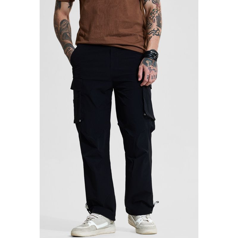 Snitch Black Solid Relaxed Casual Cargo Pants for Men (36)