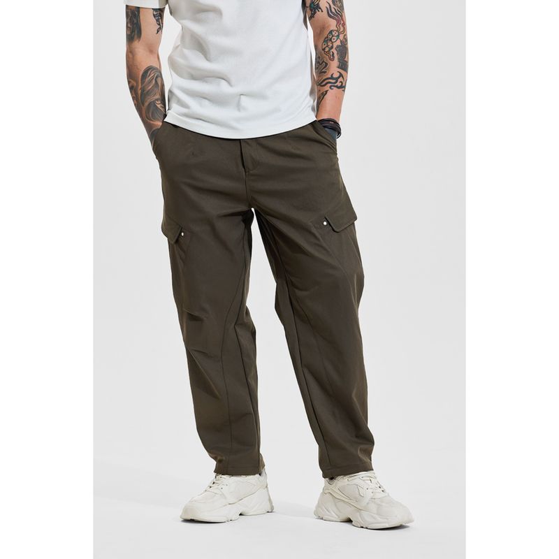 Snitch Olive Solid Relaxed Casual Cargo Pants for Men (32)