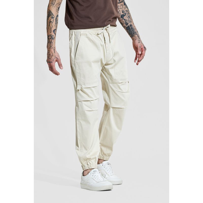 Snitch Beige Solid Loose Casual Joggers for Men (28)