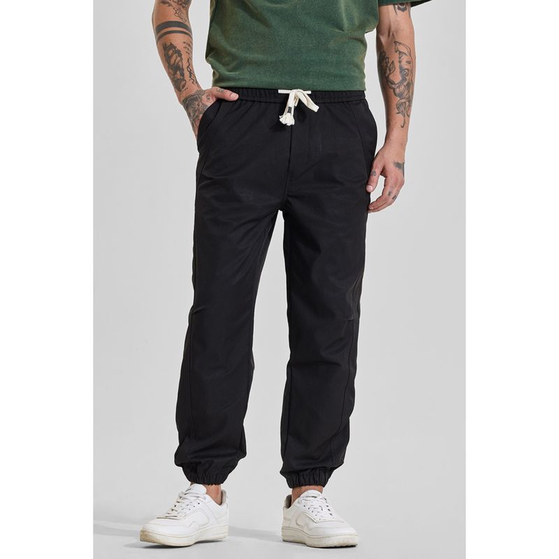Snitch Black Solid Relaxed Casual Joggers for Men (30)