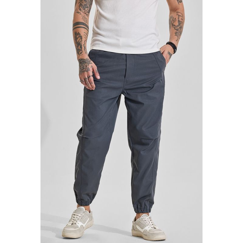 Snitch Dark Grey Solid Relaxed Casual Joggers for Men (36)