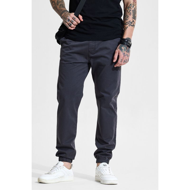 Snitch Blue Solid Slim Casual Joggers for Men (34)