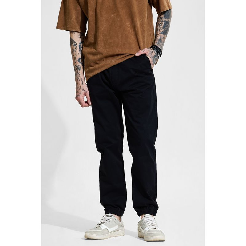 Snitch Black Solid Slim Casual Joggers for Men (32)