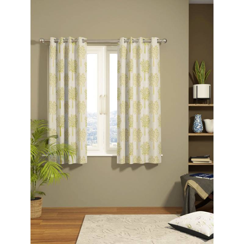 BIANCA Kopa Jacquard Room Darkening Eyelet Curtain 2 Pcs Floral Green-Gold (5 Feet)