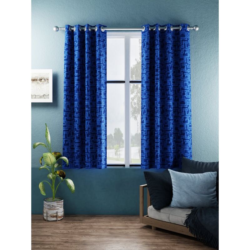 BIANCA Jacquard Blackout Eyelet Curtain 2 Pcs (Dromanio) Cobalt Blue (5 Feet)