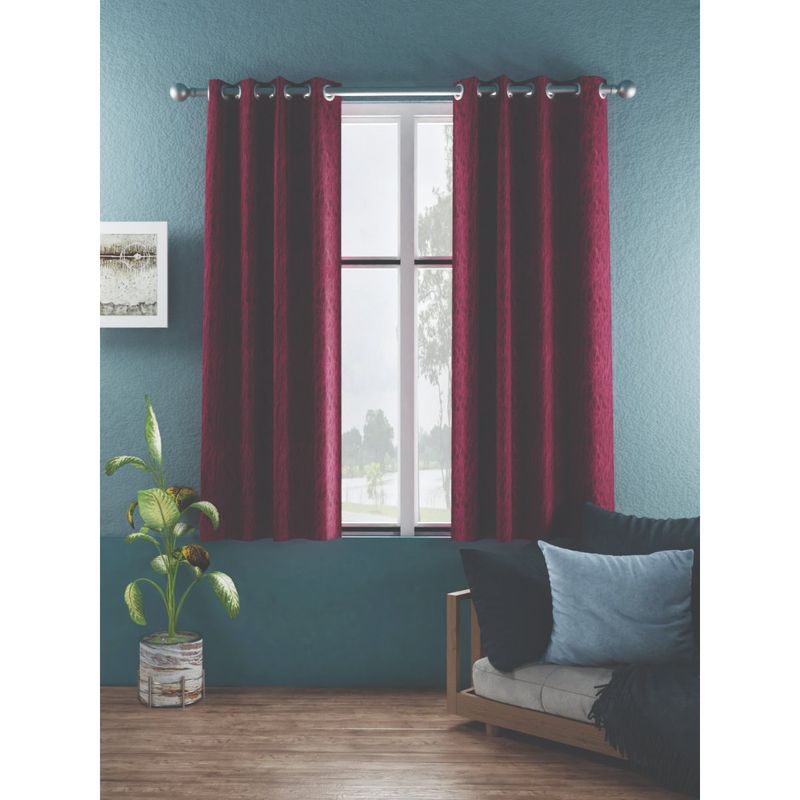 BIANCA Jacquard Blackout Eyelet Curtain 2 Pcs (Dromanio) Abstract Maroon (5 Feet)