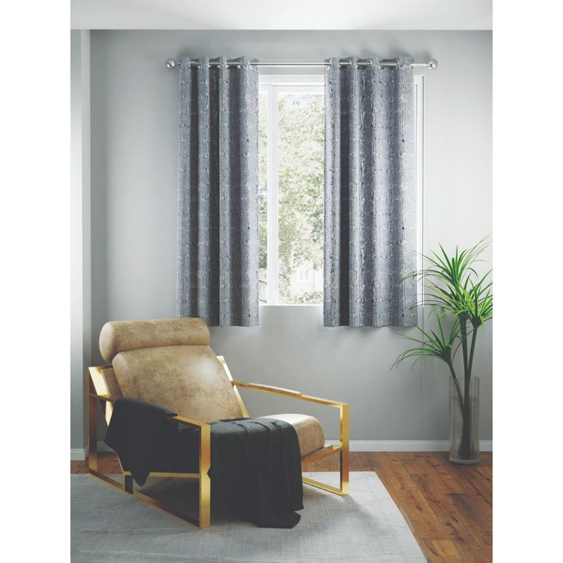 BIANCA Jacquard Blackout Eyelet Curtain 2 Pcs (Tremezzo) Checks Silver-Grey (5 Feet)