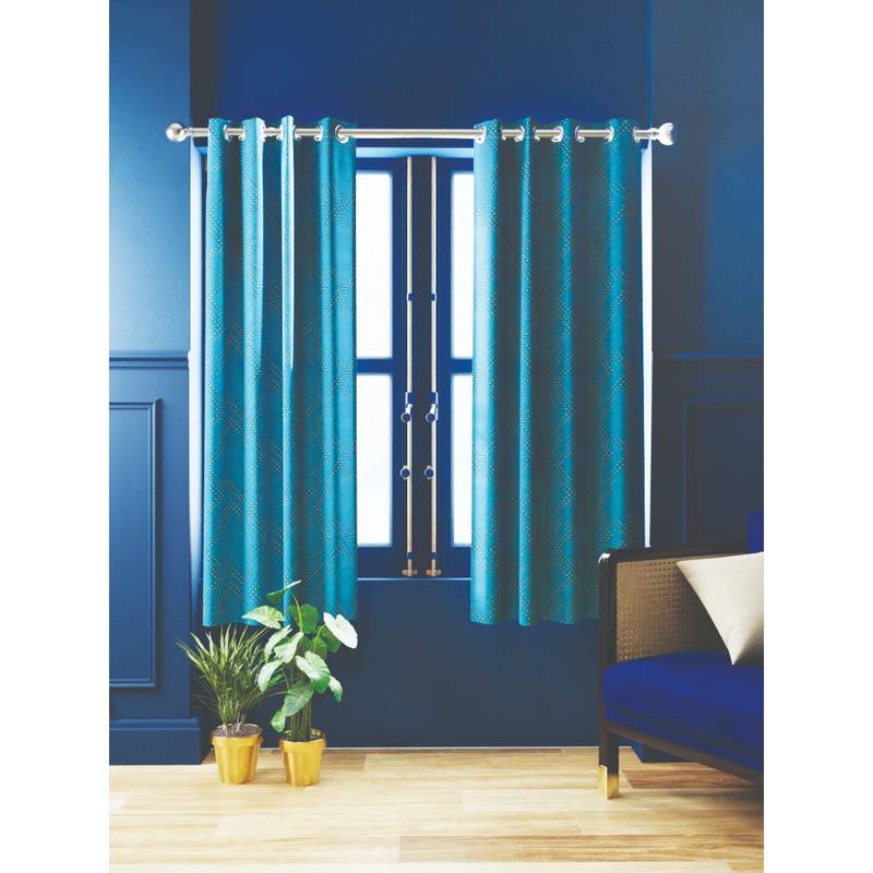 BIANCA 100% Blackout Thermal Insulated Noise Reducing Eyelet Curtain 2 Pcs Geometrical Teal (5 Feet)