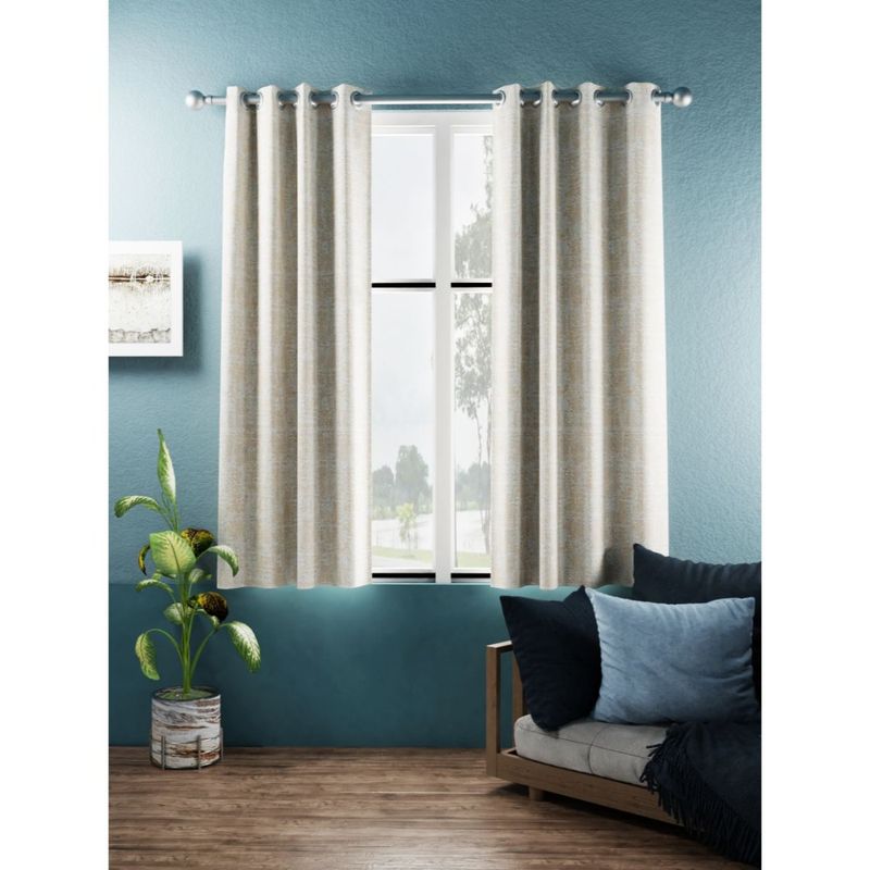 BIANCA Jacquard Blackout Eyelet Curtain 2 Pcs (Dromanio) Golden Beige (5 Feet)