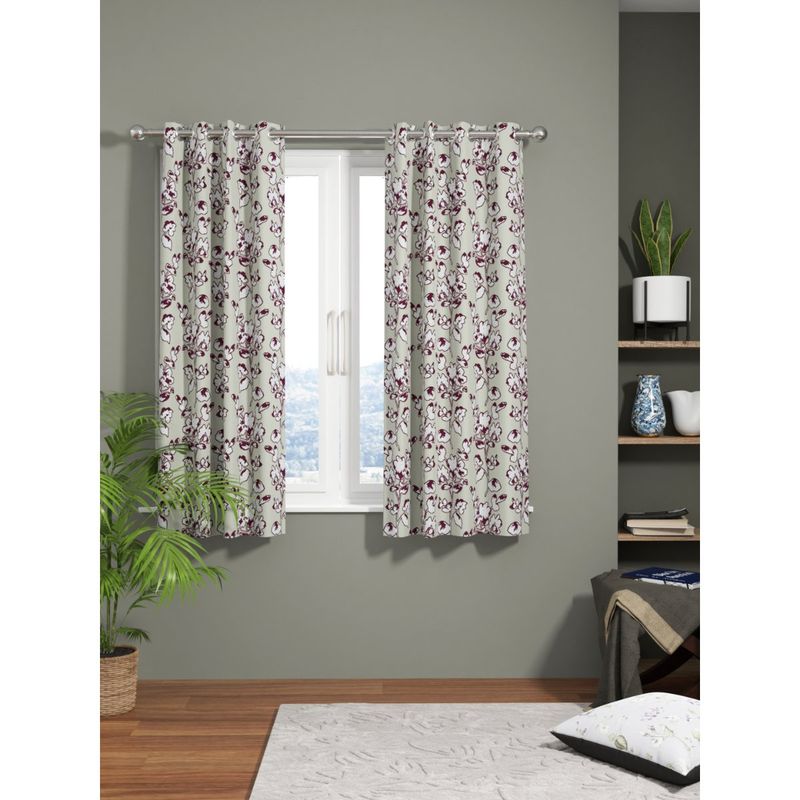 BIANCA Kopa Jacquard Room Darkening Eyelet Curtain 2 Pcs Floral Wine-Silver (5 Feet)