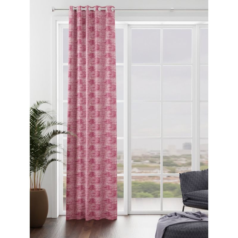 BIANCA Kopa Heavy Duty Polyester Eyelet Curtain 1 Pc Abstract Pink (7 Feet)