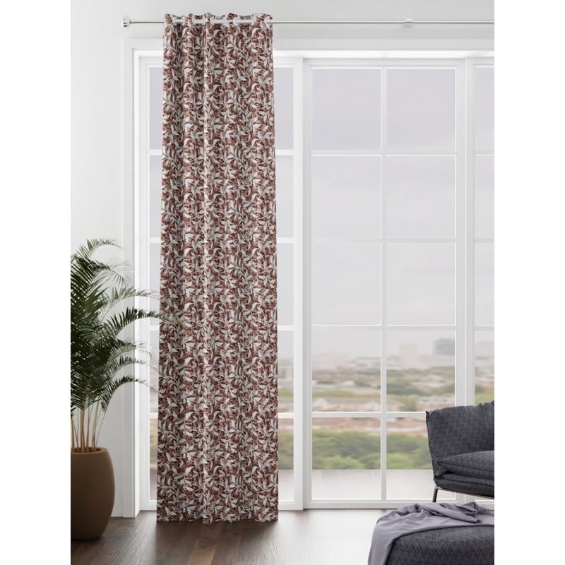 BIANCA Kopa Heavy Duty Polyester Eyelet Curtain 1 Pc Floral Dark Brown (7 Feet)