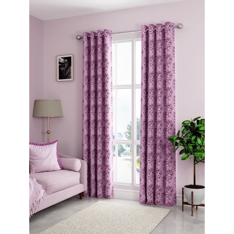BIANCA Kopa Light Filtering Polyester Eyelet Curtains 2 Pcs (Santoro) Floral Grape (7 Feet)