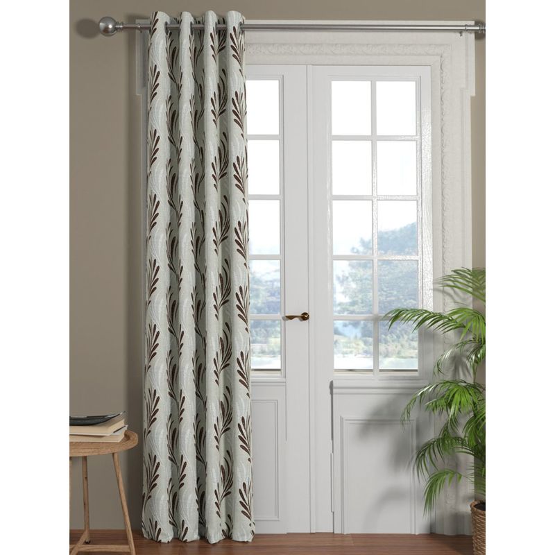 BIANCA Kopa Jacquard Room Darkening Eyelet Curtain 1 Pc Ornamental-Brown-Silver (7 Feet)