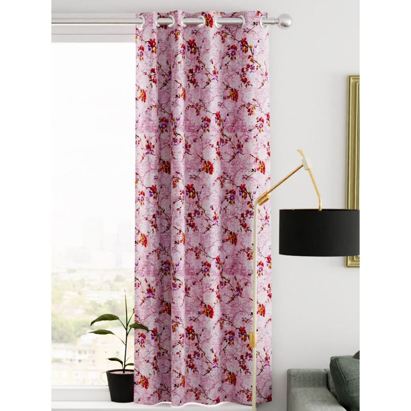 BIANCA Kopa Heavy Duty Polyester Eyelet Curtain 1 Pc Floral Baby Pink (5 Feet)