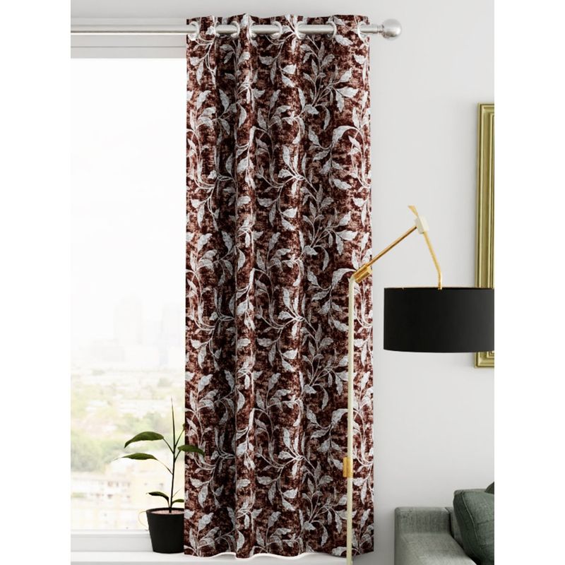 BIANCA Kopa Heavy Duty Polyester Eyelet Curtain 1 Pc Floral Dark Brown (5 Feet)