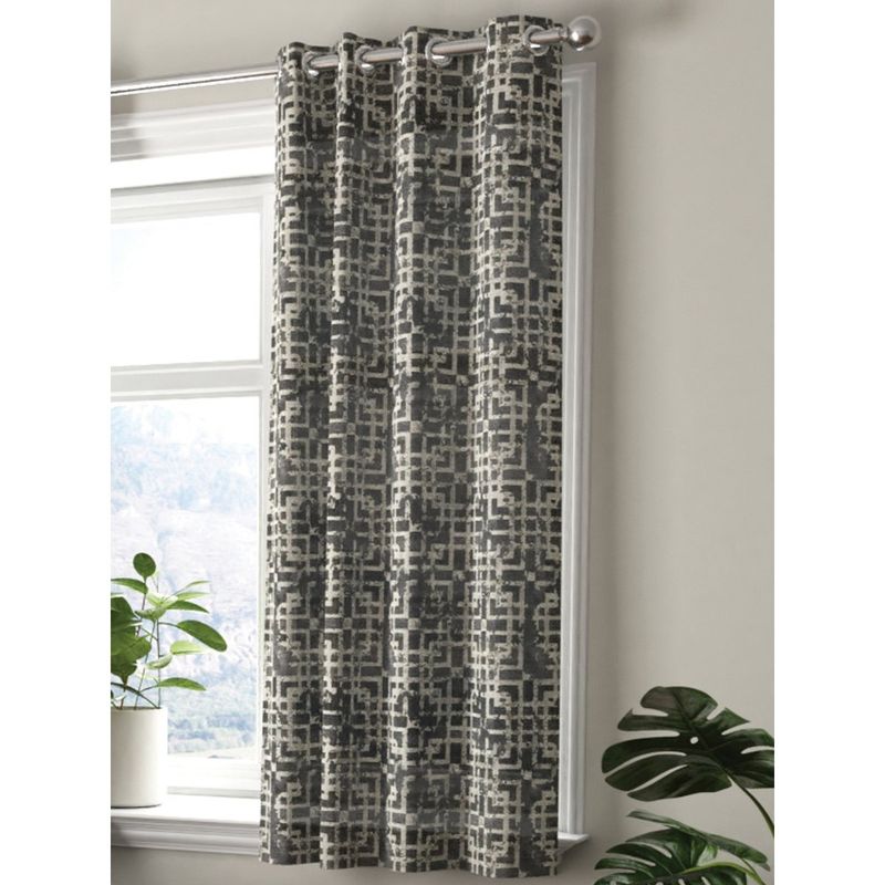 BIANCA Jacquard Blackout Eyelet Curtain 1 Pc (House Of Lux) Geometrical Steel Grey (5 Feet)