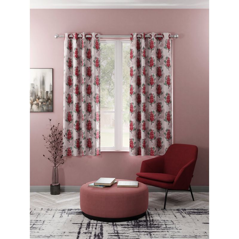 BIANCA Kopa Light Filtering Polyester Eyelet Curtains 2 Pcs (Santoro) Floral Baby Pink (5 Feet)
