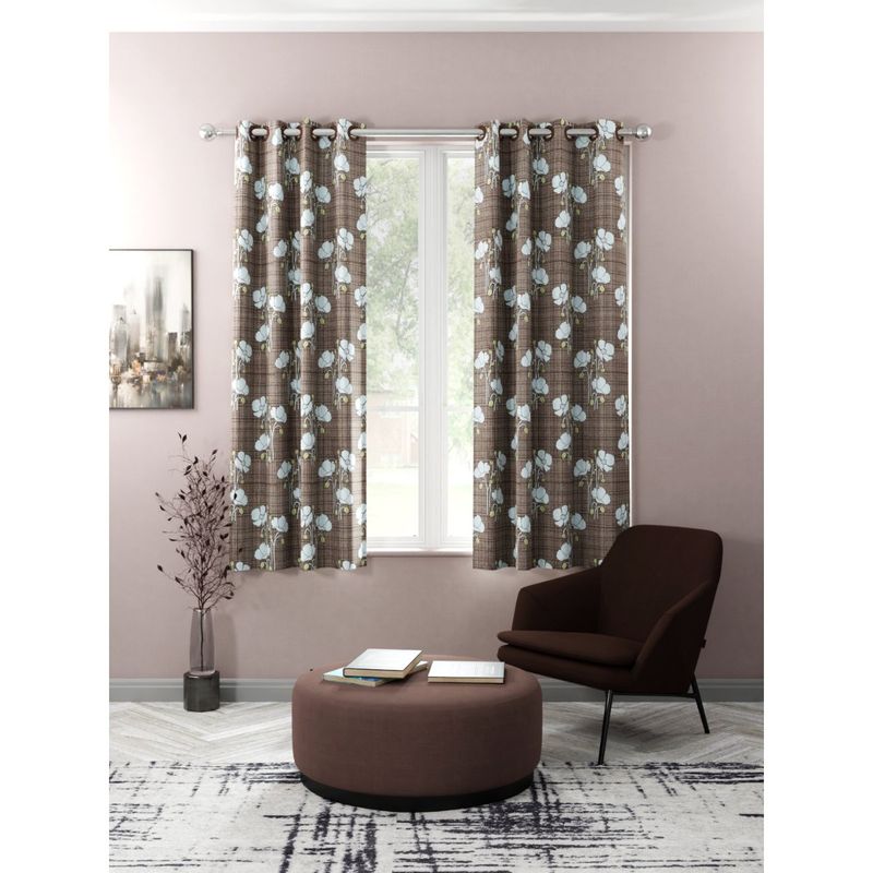 BIANCA Kopa Light Filtering Polyester Eyelet Curtains 2 Pcs (Santoro) Floral Coffee (5 Feet)
