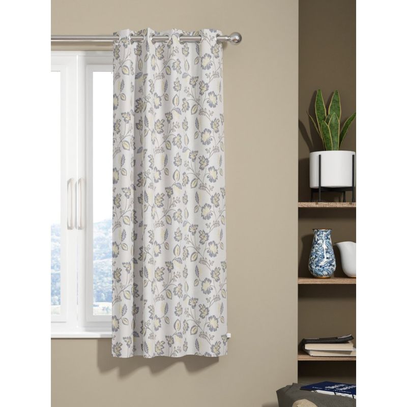 BIANCA Kopa Jacquard Room Darkening Eyelet Curtain 1 Pc Floral Silver-Gold (5 Feet)