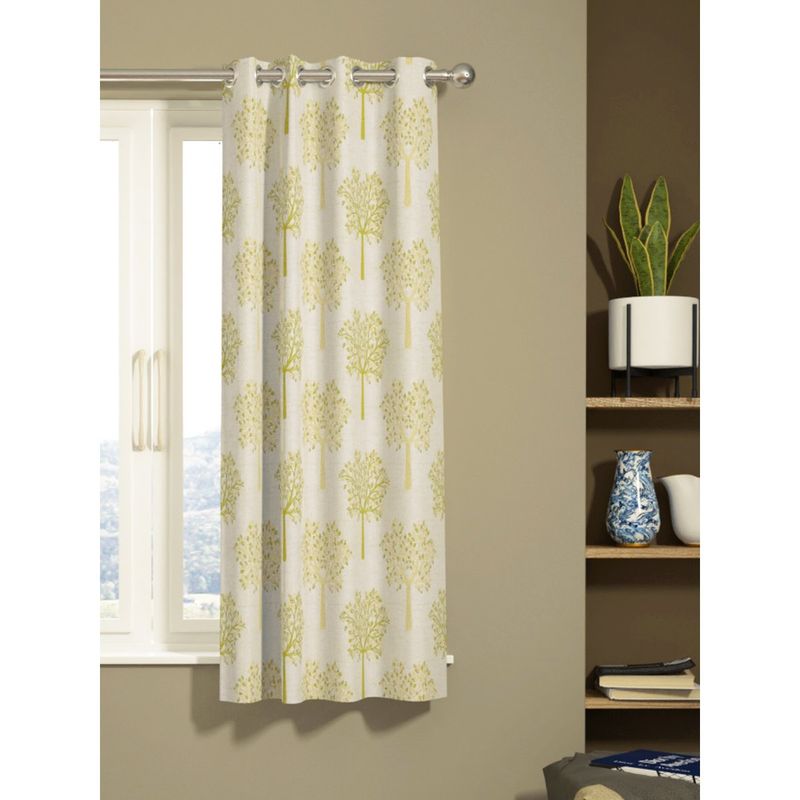 BIANCA Kopa Jacquard Room Darkening Eyelet Curtain 1 Pc Floral Green-Gold (5 Feet)