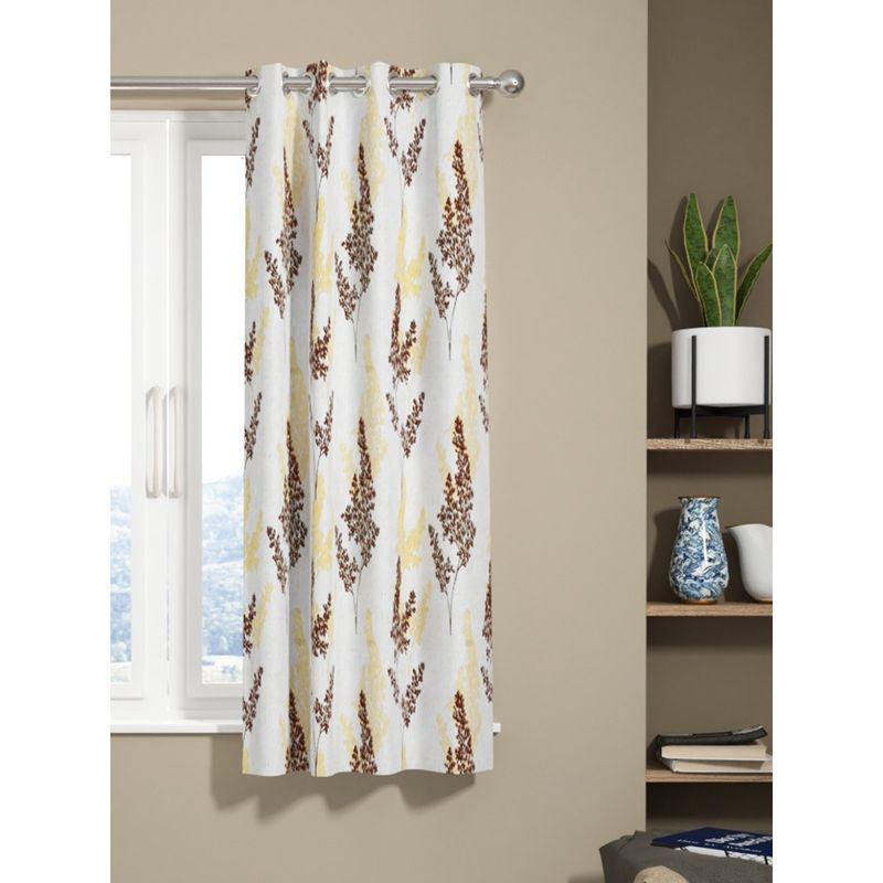 BIANCA Kopa Jacquard Room Darkening Eyelet Curtain 1 Pc Floral Brown-Gold (5 Feet)