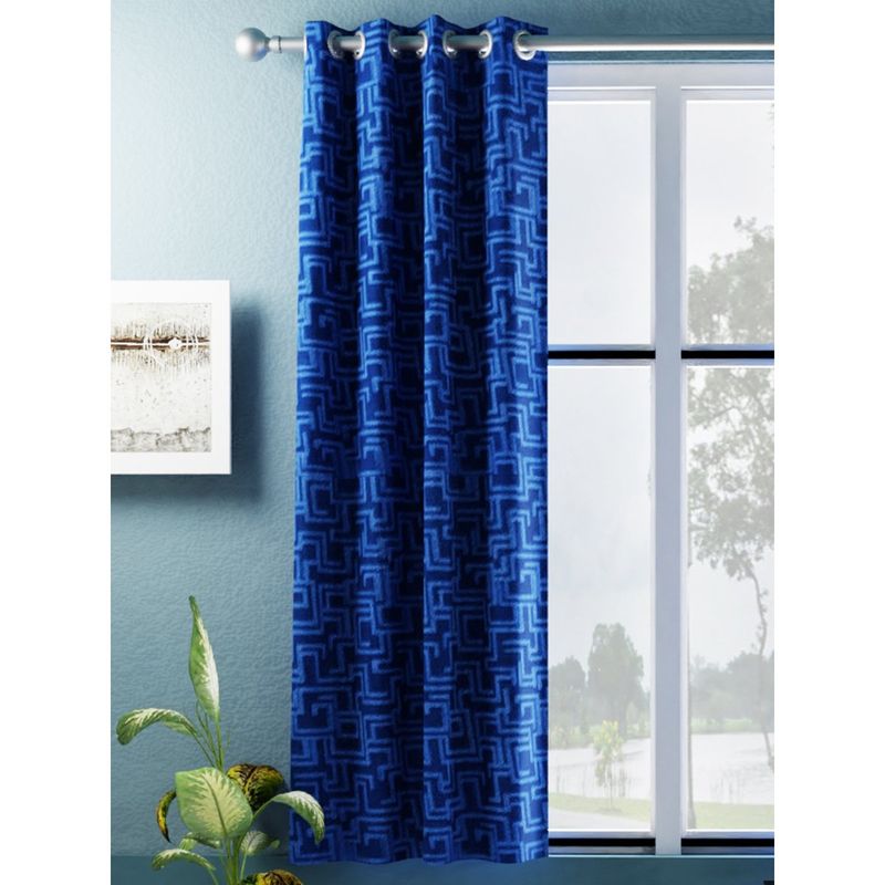 BIANCA Jacquard Blackout Eyelet Curtain 1 Pc (Dromanio) Cobalt Blue (5 Feet)