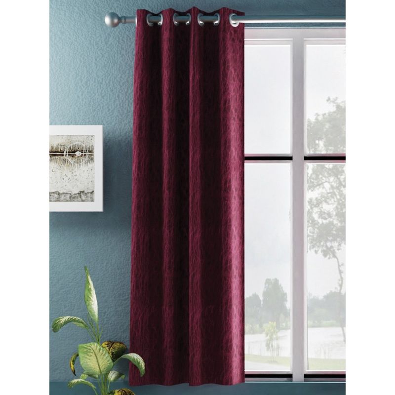 BIANCA Jacquard Blackout Eyelet Curtain 1 Pc (Dromanio) Abstract Maroon (5 Feet)