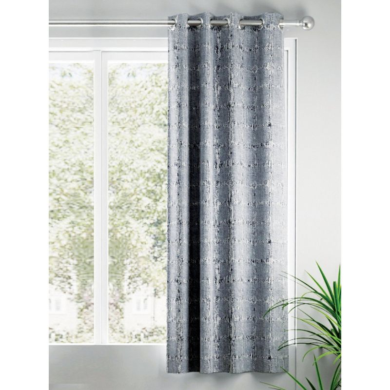 BIANCA Jacquard Blackout Eyelet Curtain 1 Pc (Tremezzo) Checks Silver-Grey (5 Feet)