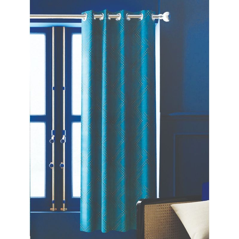 BIANCA 100% Blackout Thermal Insulated Noise Reducing Eyelet Curtain 1 Pc Teal (5 Feet)