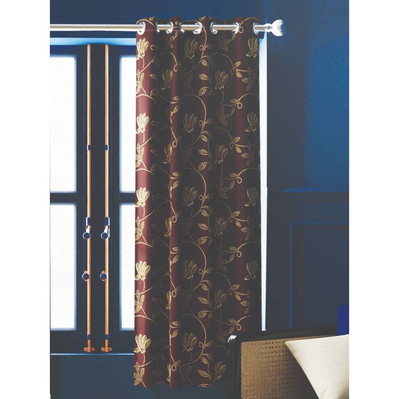 BIANCA 100% Blackout Thermal Insulated Noise Reducing Eyelet Curtain 1 Pc Brown (5 Feet)