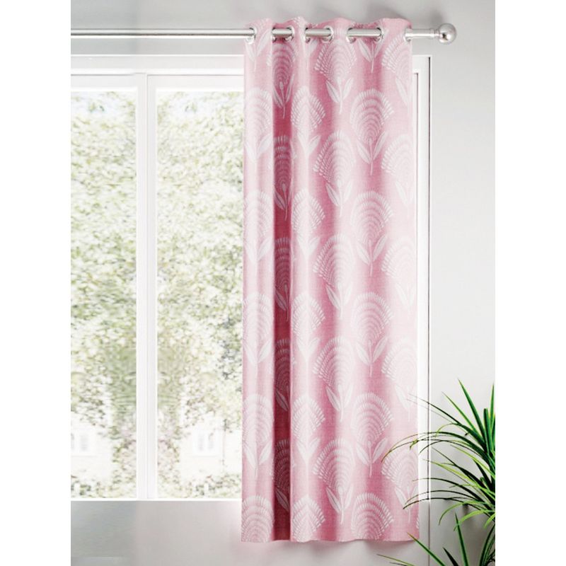 BIANCA Jacquard Blackout Eyelet Curtain 1 Pc (Tremezzo) Floral Rose Pink (5 Feet)