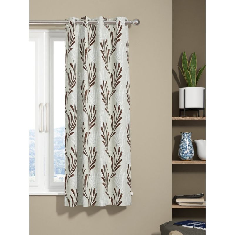 BIANCA Kopa Jacquard Room Darkening Eyelet Curtain 1 Pc Ornamental-Brown-Silver (5 Feet)